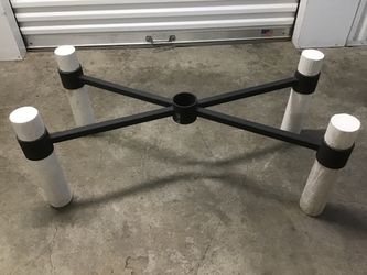 Vintage MCM Glass Coffee Table – Sculptural Iron & Wood Base
