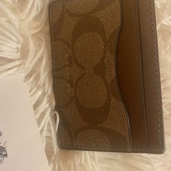 Coach Card Case Signature Canvas Khaki/Saddle F63279