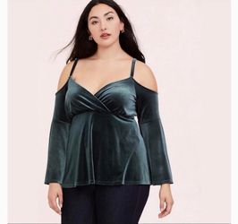Torrid Dark Green Velvet Cold Shoulder Blouse
