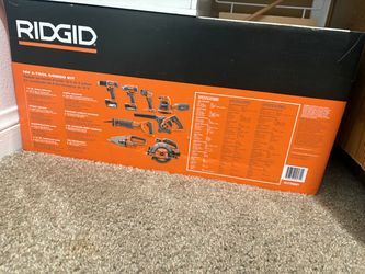 NEW RIDGID 18v Cordless 8 Tool Combo Kit Drill Battery Bag Charger Piece Lot Set