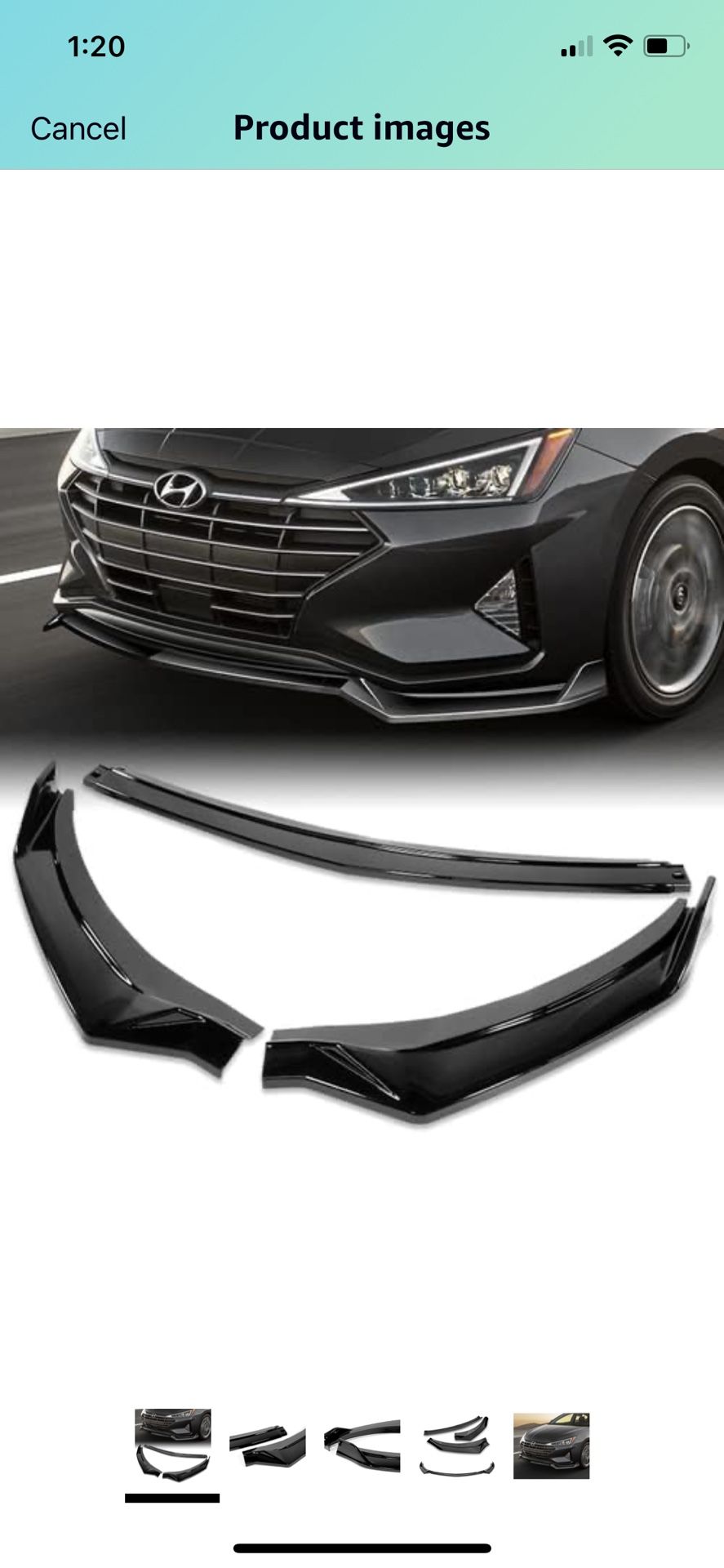 3 Pieces ABS Front Bumper Lip Spoiler Splitter Side Body Kit Trim Protection Compatible with 2019 2020 Hyundai Elantra Sedan (Painted Black)