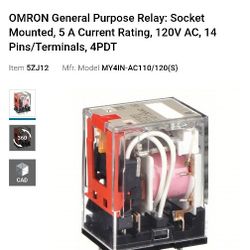 OMRON General Purpose Relay: Socket Mounted, 5 A Current Rating, 120V AC, 14 Pins/Terminals, 4PDT