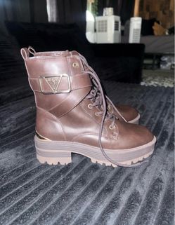 Guess Brown Lace-Up Platform Combat Boots