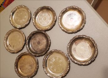 8 Vintage Italian Silverplated Coasters: Signed  EP on STEEL"