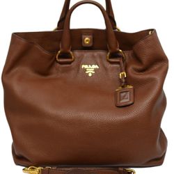 MILANO PRADA Logo Handbag Leather Brown Tote Shoulder Bag