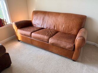 Genuine Leather Camel Brown Leather 3-Seater Sofa Couch