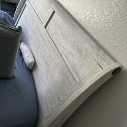 Whitewashed Queen Sleigh Bed Frame