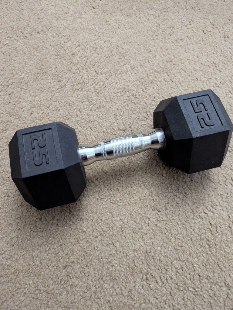 Rubber Hex Dumbbell 25 Lbs
