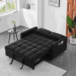 Modern velvet sofa, sofa pull-out bed, small love seat casual sofa with back, with pillow, pockets, living room furniture, 3 in 1 convertible sleep so