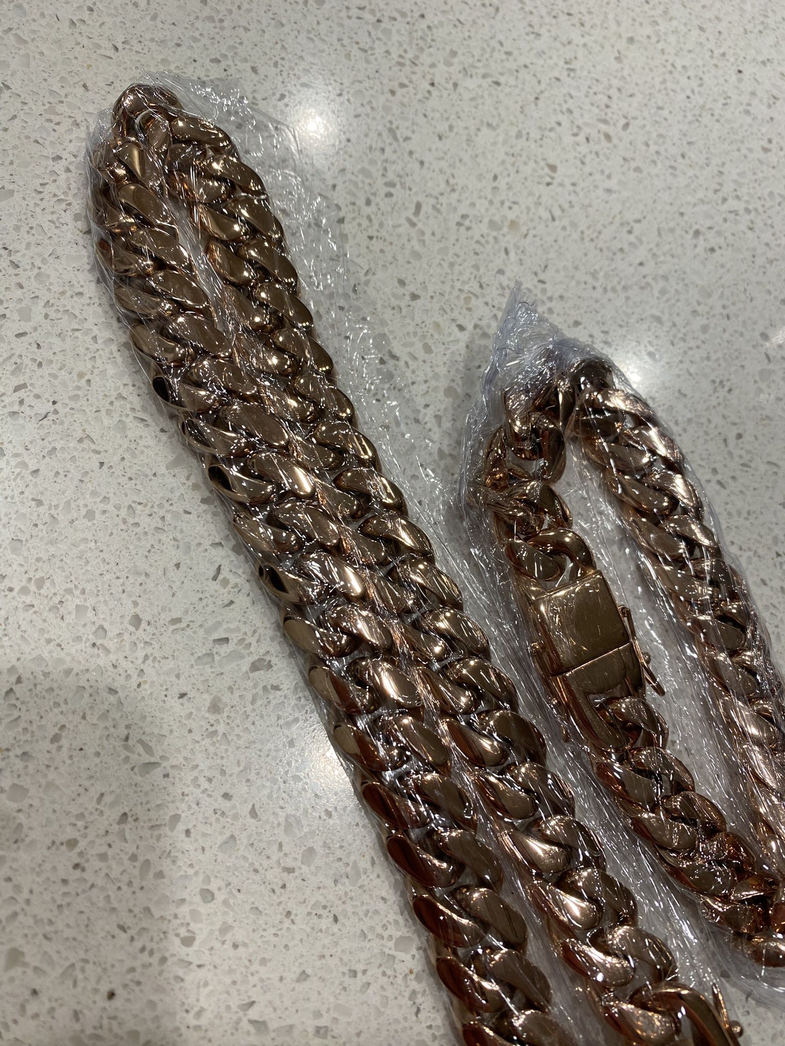 New 18k Rose Gold Cuban Link Chain And Bracelet