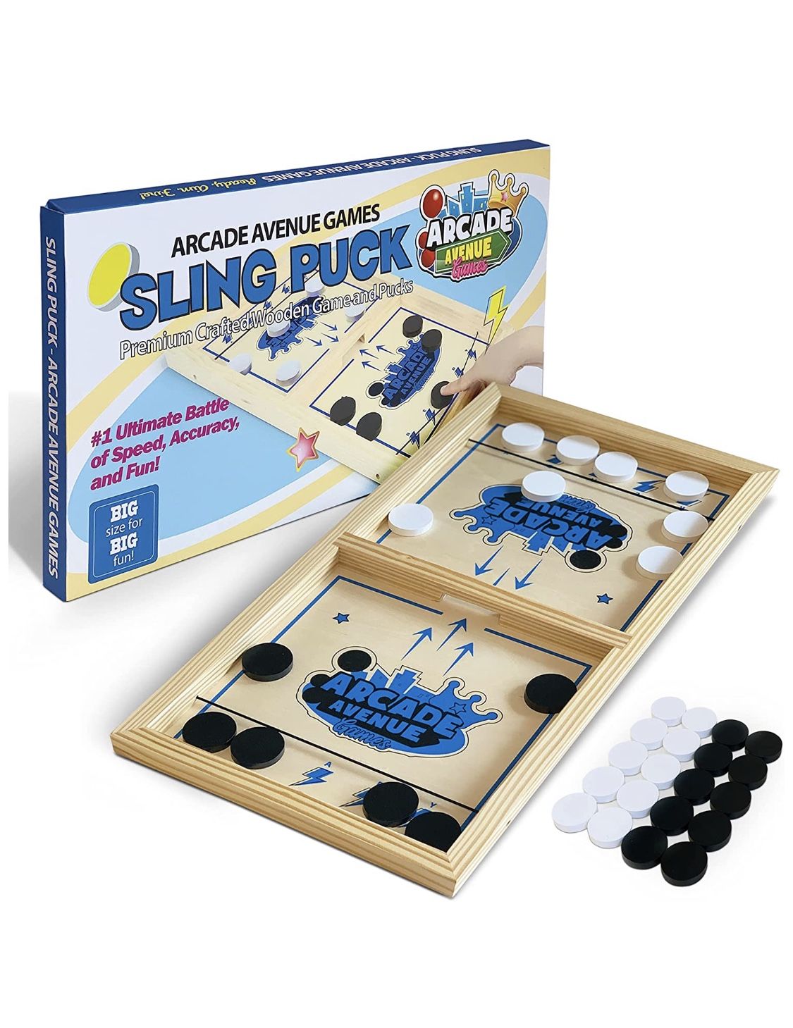 Fast Sling Puck Game Large Size - Wooden Hockey Board Game