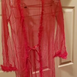 RED Sheer Feather lined Robe 