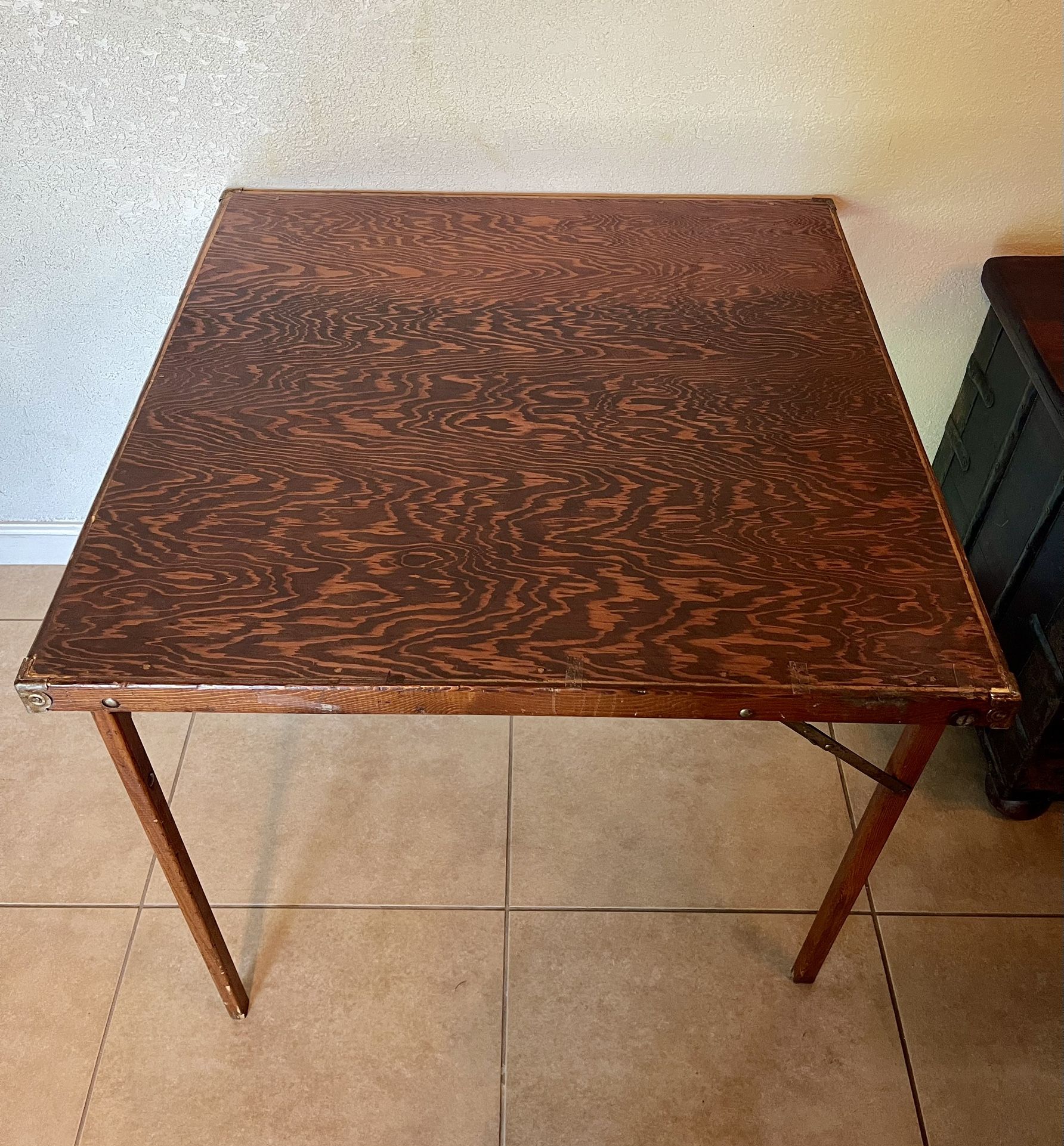 Antique Vintage Solid Wood Tiger Oak Folding Card Table Poker Game