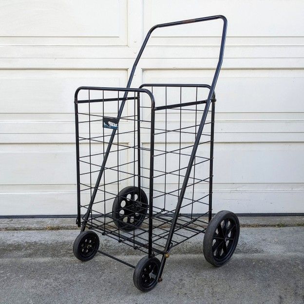 Jumbo all purpose lightweight folding collapsible metal wire rolling laundry grocery shopping cart