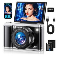 8K Digital Camera with Flip Screen and WiFi