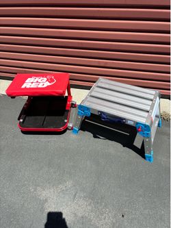Big Red rolling stool and Folding Step Stool