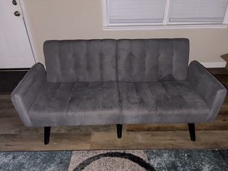Gray Velvet Tufted Futon Sofa