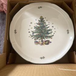 Vintage Nikko Happy Holidays Cake Stand Plate Pedestal Tree Christmas