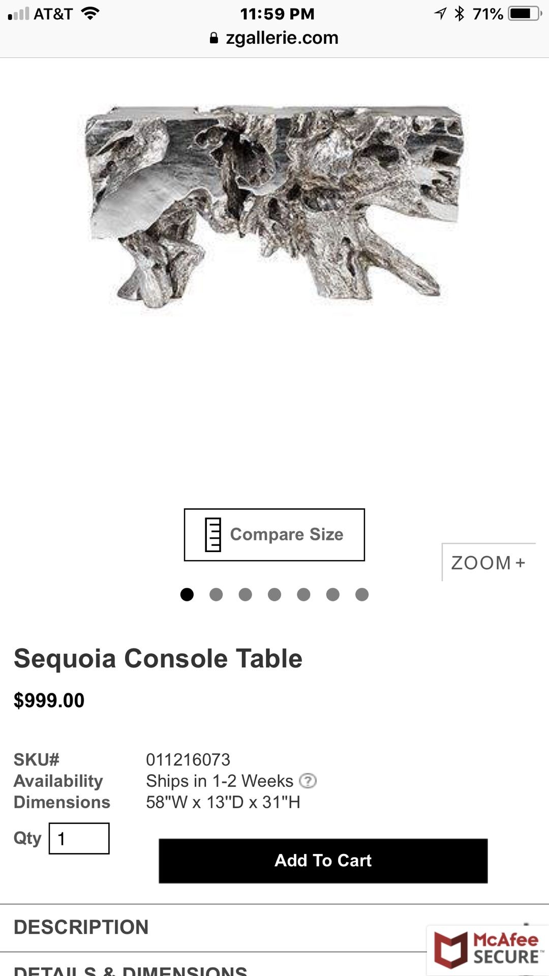 Brand New Zgallerie Gold Sequoia Console Table