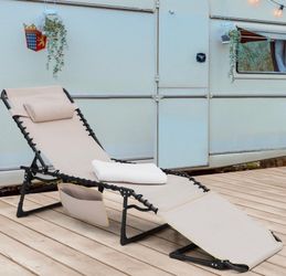 Nuu Garden Foldable Outdoor Chaise Lounge Chair Adjustable Patio Recliner Beige