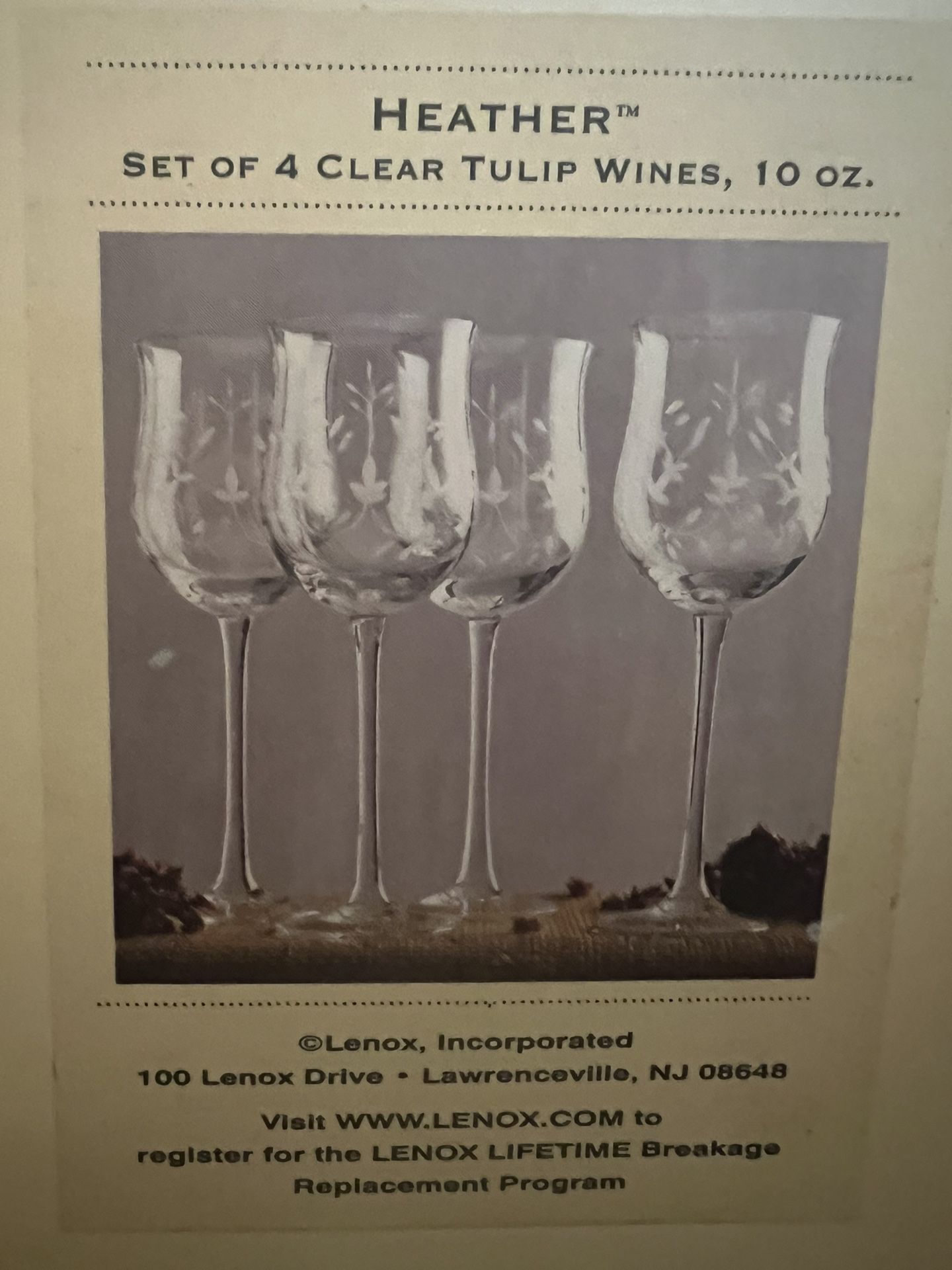 Lenox NIB Heather Crystal Wine Glasses