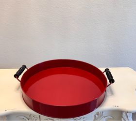 Round Red Enamel Metal Tray with Handles