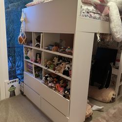 🩷 Pottery Barn White Loft Bed – Desk, Drawers & Shelves 