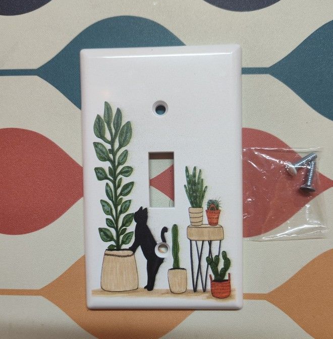 Cat And Plant Lover Light Switch Cover Plate For Home Decor