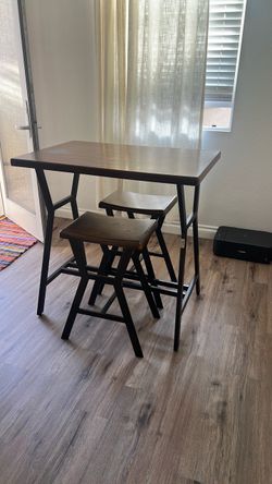 3-Piece Counter-Height Dining Table Set + 2 Stools – Brown Oak Finish