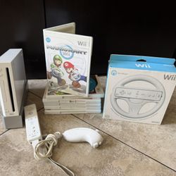 Nintendo Wii Console Bundle w/ Games & Wheel