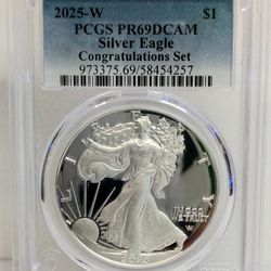 2025 W $1 Proof Silver Eagle 1oz Congratulations PCGS PR69DCAM #257