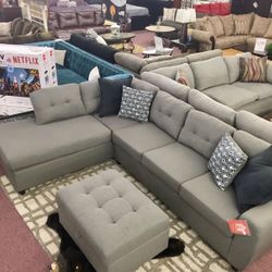 💥HUGE Blowout Furniture Sale!💥 Brand New Gray Linen Sectional W/ Accent Pillows! $50 Down Takes It Home Today! 