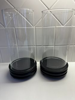Set Of 2 Open Ends Cylinder Hurricane Candle Holders With Stands