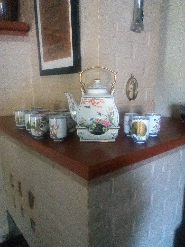 Porcelain  Oriental Tea Set, 12 Cups No 2 Alike