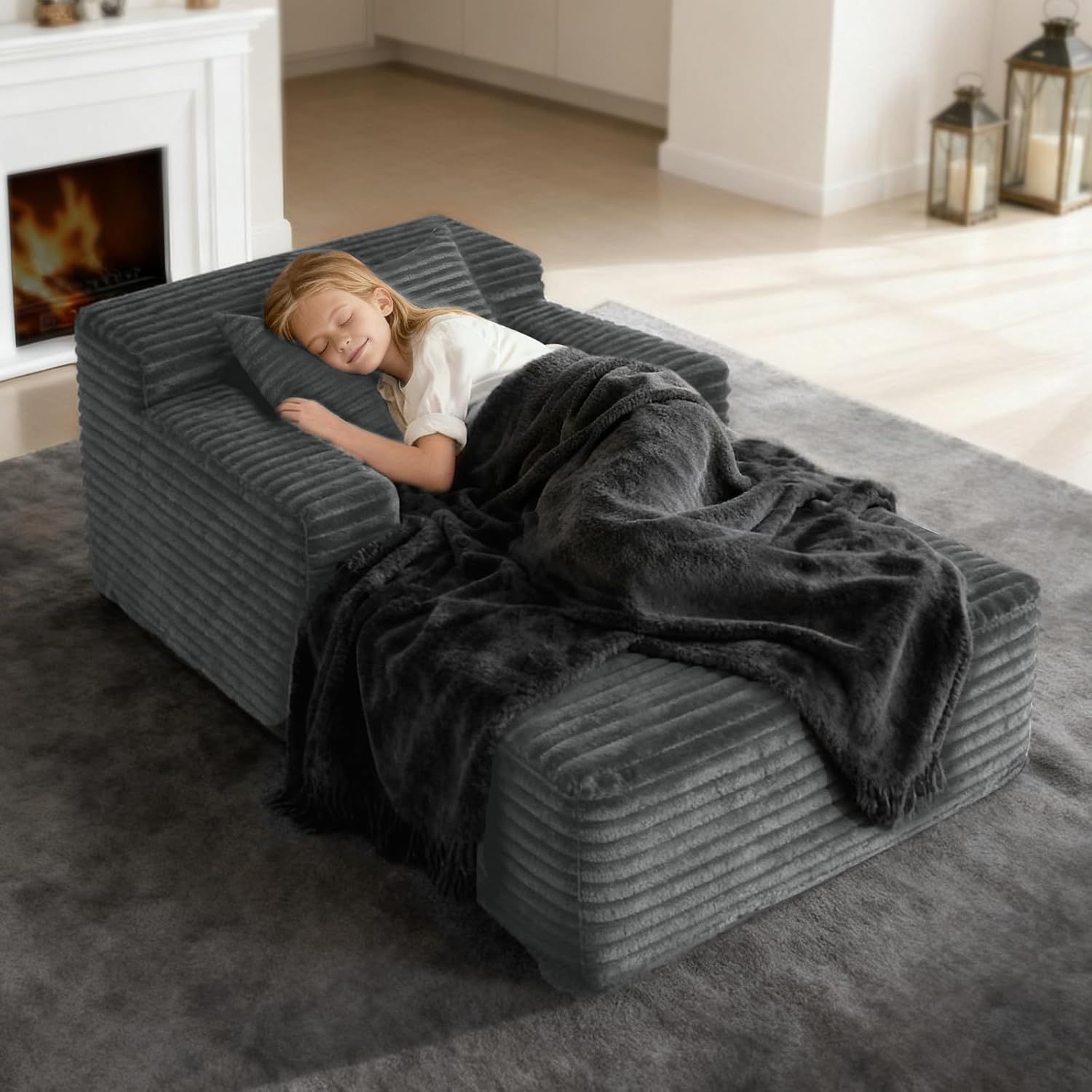 45'' Chaise Lounge Chair Indoor, Corduroy Upholstered Boneless Sofa Bed, Deep Seat Sleeper Couch Reading Chairs, Small Comfy Cloud Sofas Couches for L