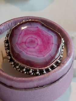 Beautiful Pinkish Drusy Agate Ring sz. 8
