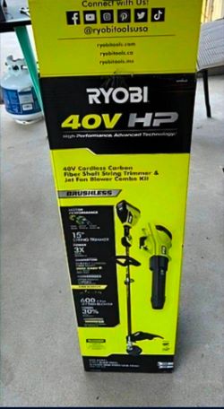 New Ryobi 40V Brushless Weed Trimmer + Blower + 40Ah Battery+ Charger Bundle