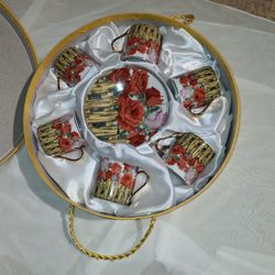 Antique GNA Fine Porcelain Espresso Set With Gold Trim In Original Box