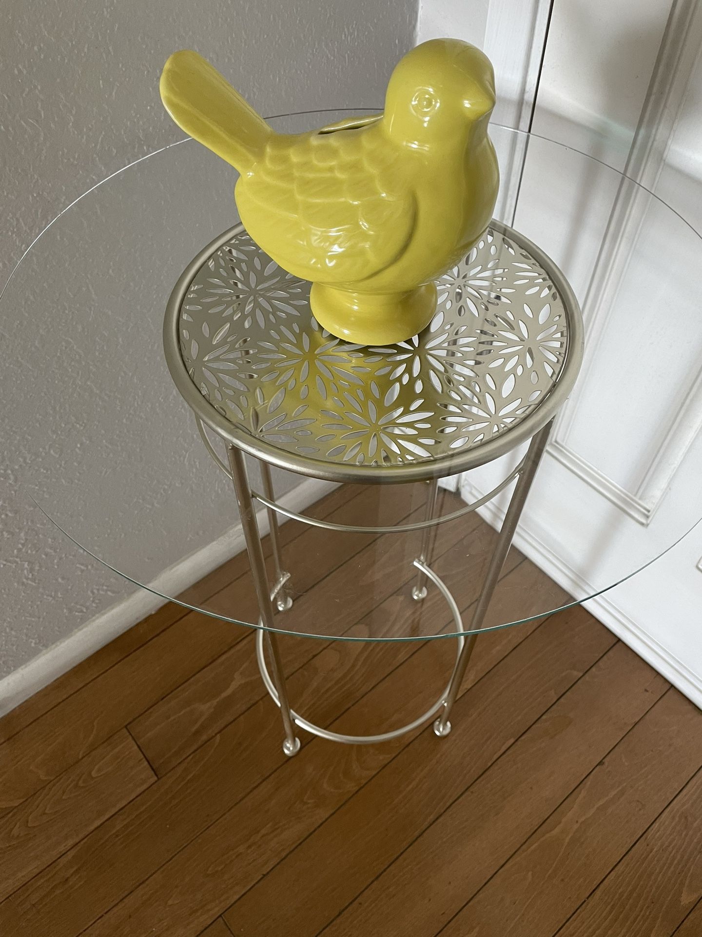 Glass Side Glass Round Table - Decor Not Included - 24.5 Inches High/ 19 Inches Wide
