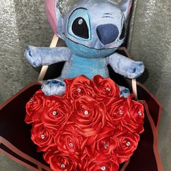 Stitch Bouquet With 13 Ribbon Roses 