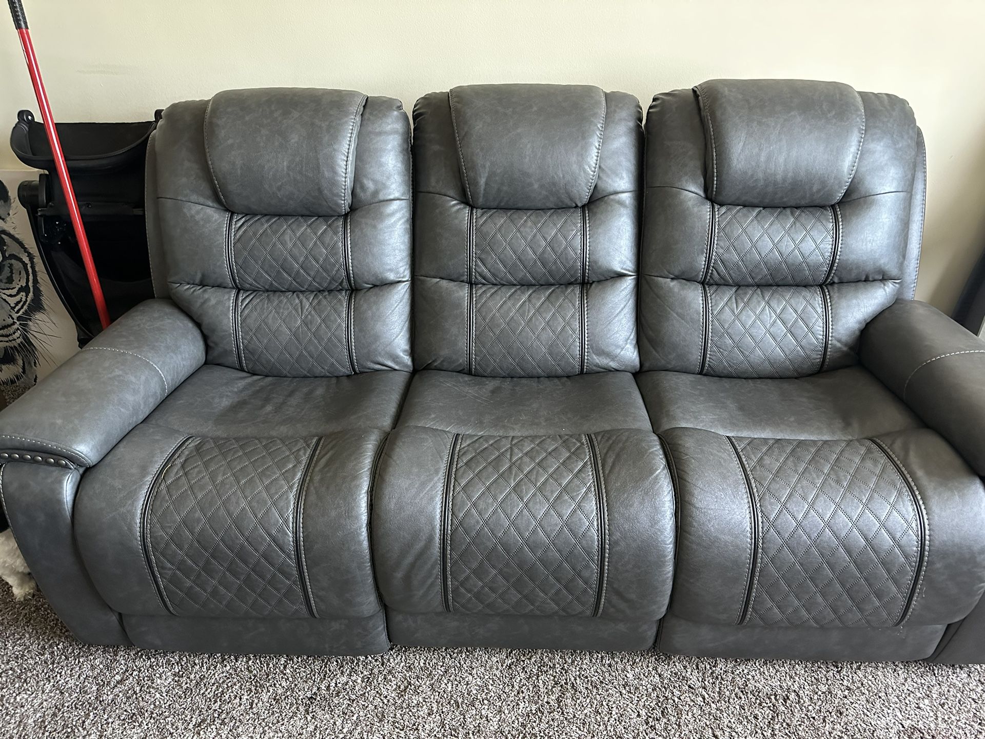 Large Grey Leather Recliner