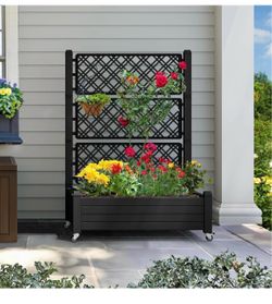 Raised Garden Planter Box with Trellis on Wheels