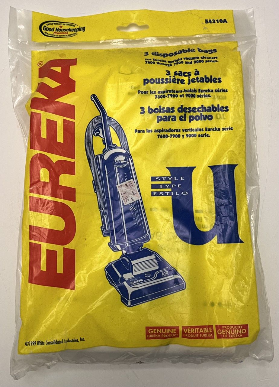 Eureka Type U Vacuum Cleaner Bags GENIUNE Eureka 54310A - Pack of 3