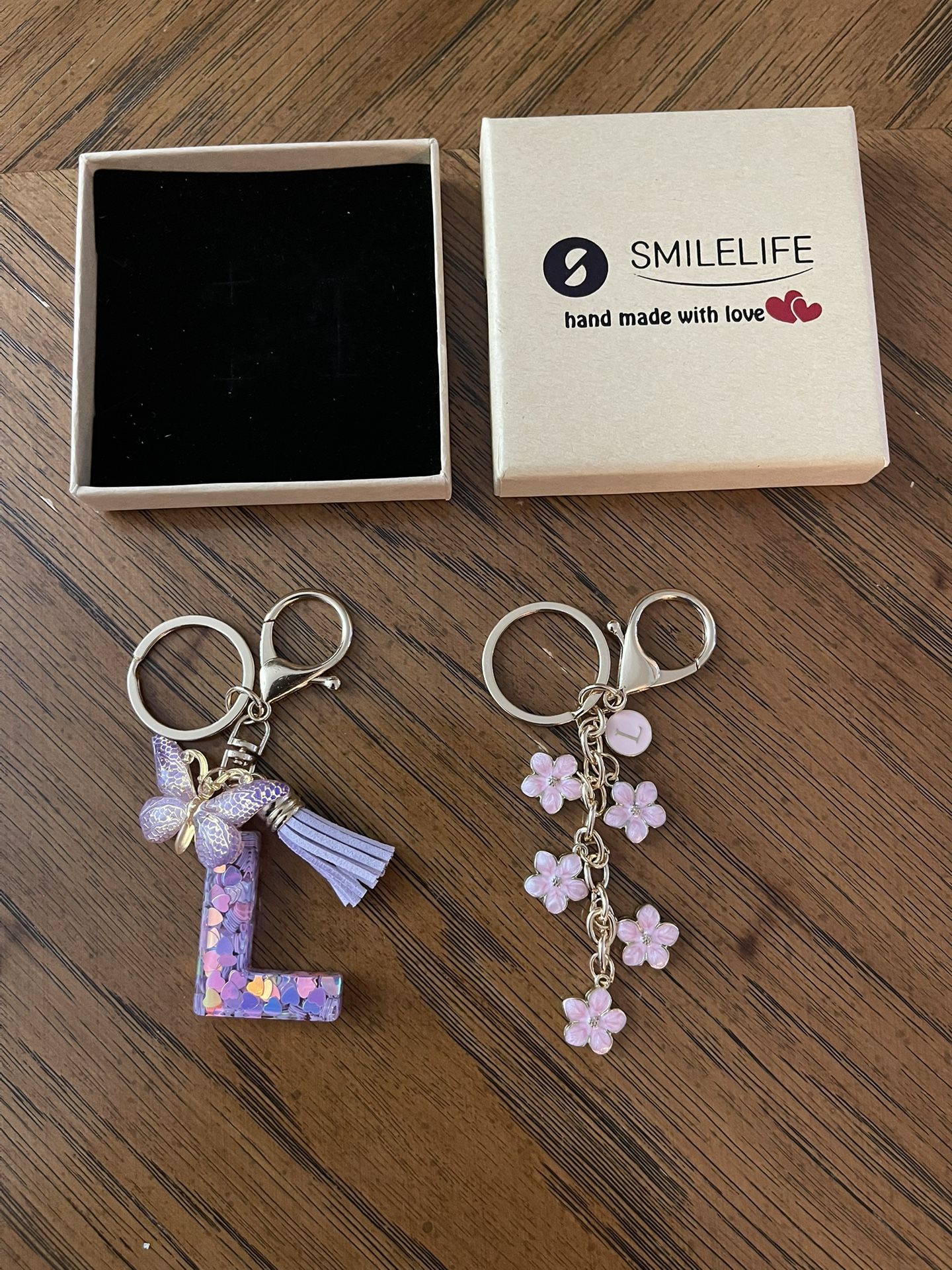 New Smilelife Keychains with Letter “L” Theme - also Includes Butterfly, Tassle, Flowers