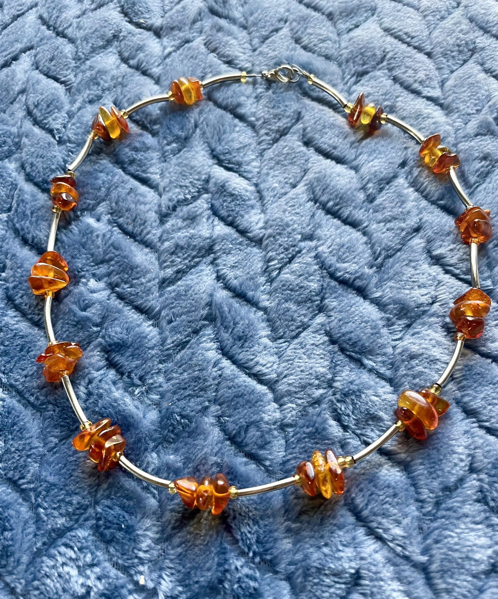 Like New Silver Necklace with Real Natural Baltic Amber-16"