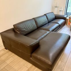Sofá italiano de diseñador de cuero marrón, Italian Leather Sectional Sofa with Chaise Brown