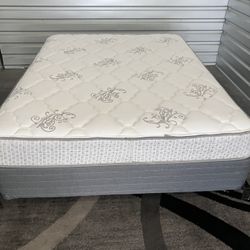 Comfy Queen Mattress, Boxspring And Basic Metal Frame! 