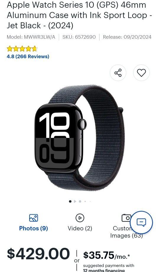 Apple Watch Series 10 (GPS) 46MM Aluminum Case With Ink Sport Loop-Jet Black