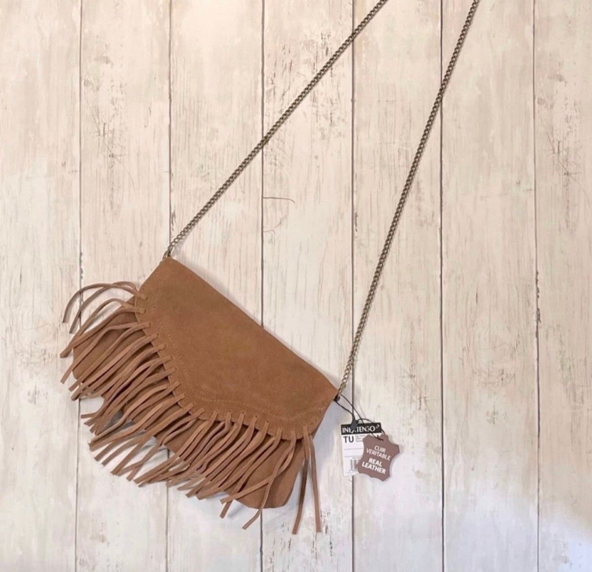 NWT Inextenso Leather Fringe Shoulder Bag