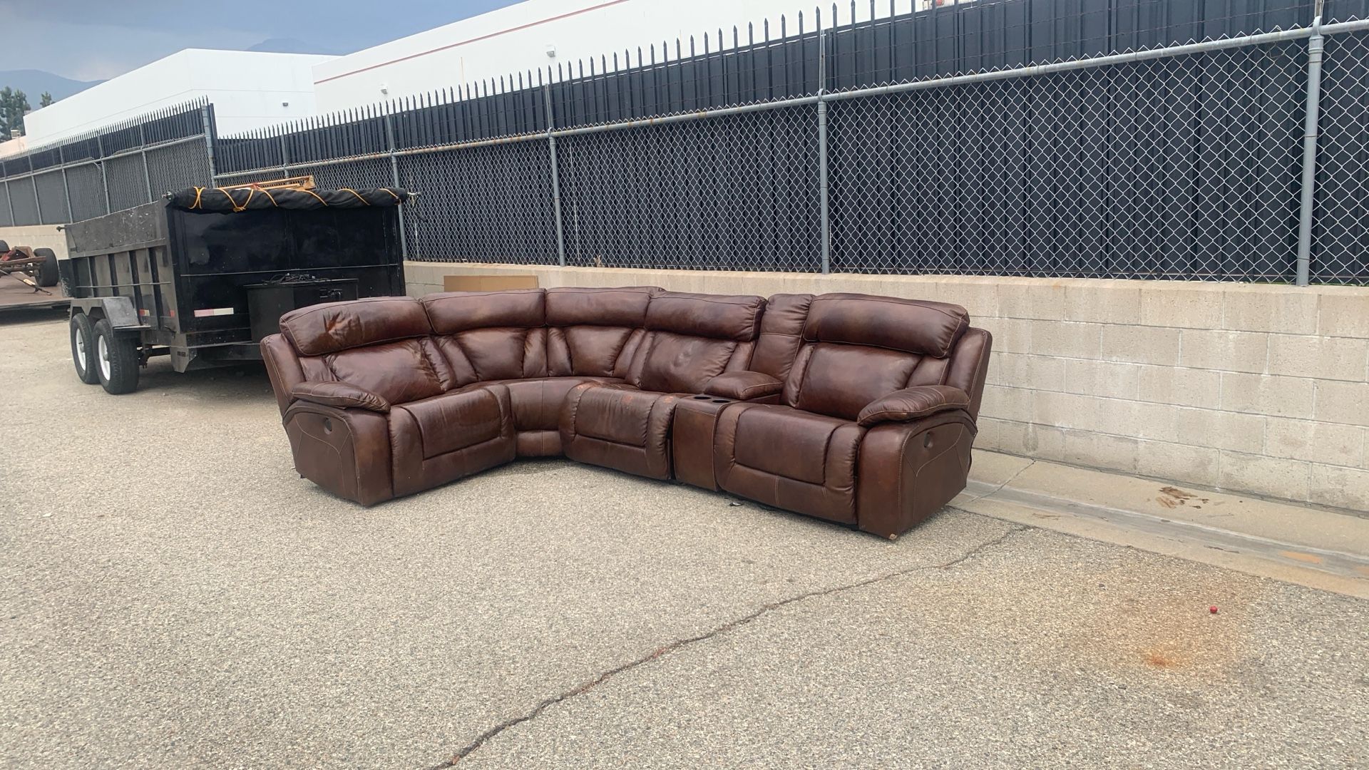 Leather Sectional With 3 Recliners
